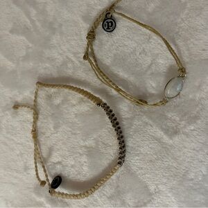 Set of Two Cream Adjustable Pura Vida Bracelets: Zipper and Moonstone NWOT